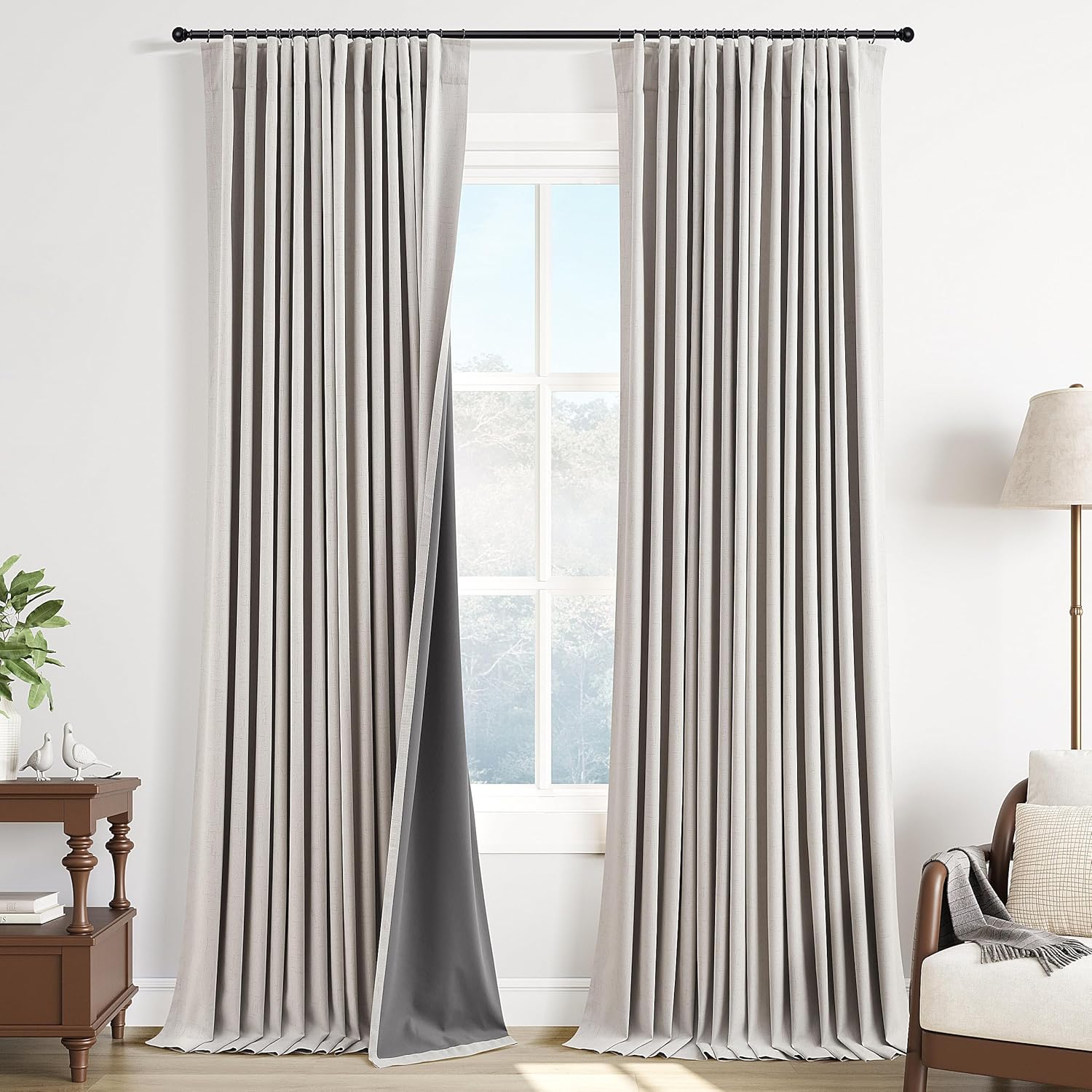 Cream Natural Linen Blackout Curtains for Total Room Darkening