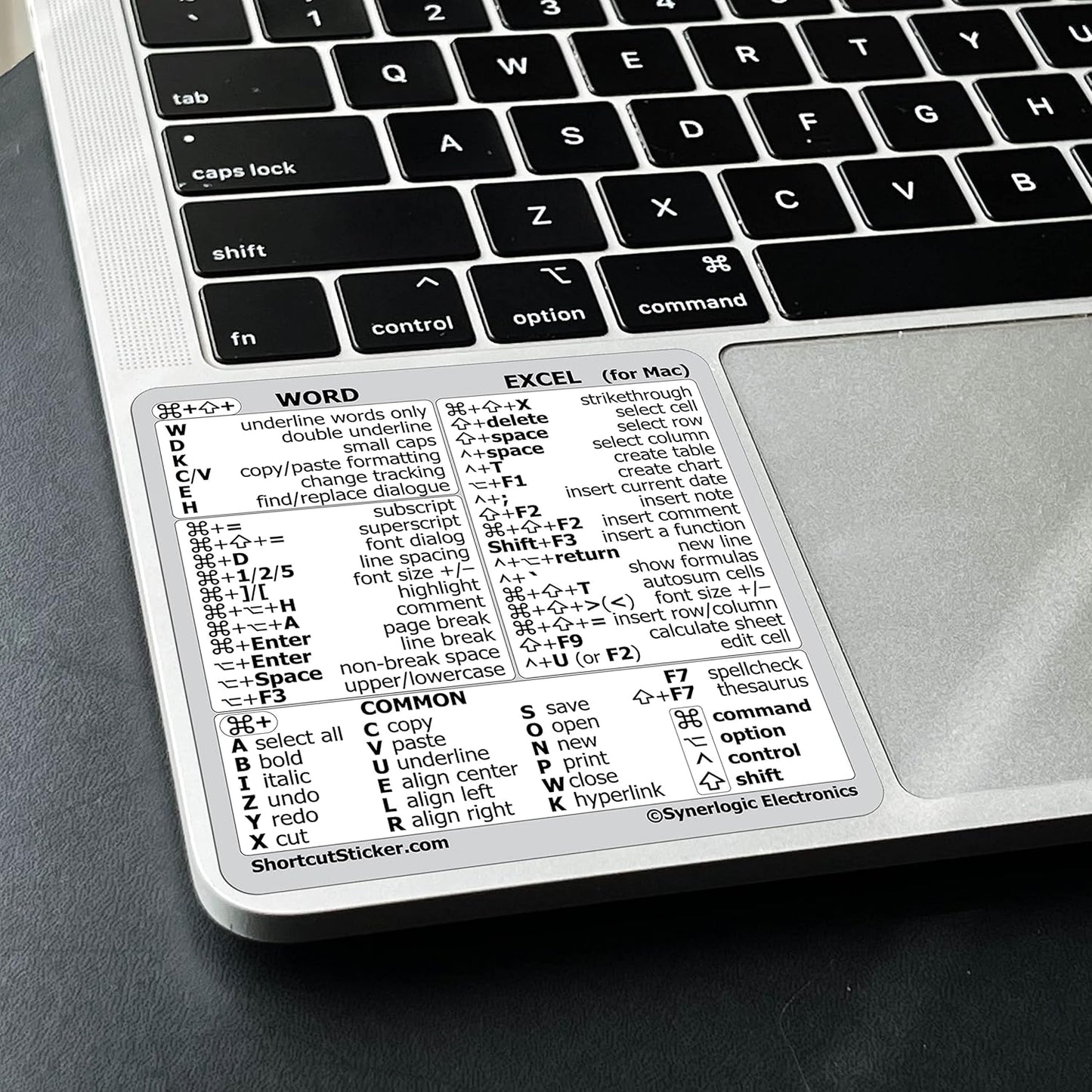 Synerlogic Mac Word & Excel Shortcuts Cheat Sheet Stickers