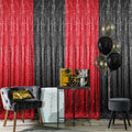 Sequin Backdrop Curtain 4 Panels 2 x 8 ft Red and Black - Party Photo