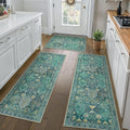 Dark Green Kitchen Mats for Floor Set of 3 - Non-Slip Washable