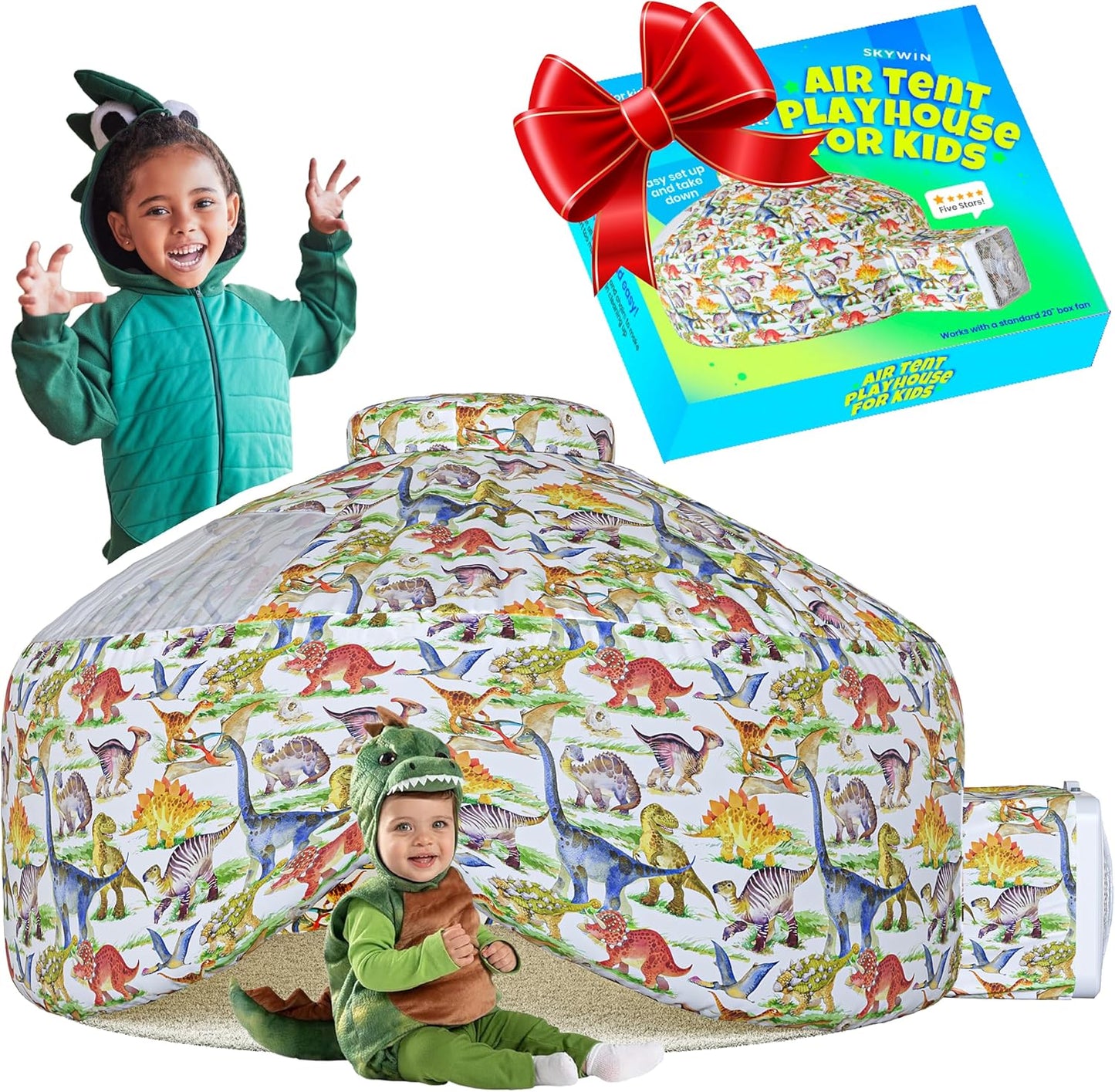 Skywin Air Tent Fort Dinosaur Playhouse for Kids - Inflatable Fun