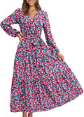 PRETTYGARDEN Floral Long Sleeve Wrap Ruffle Maxi Dress - Flattering
