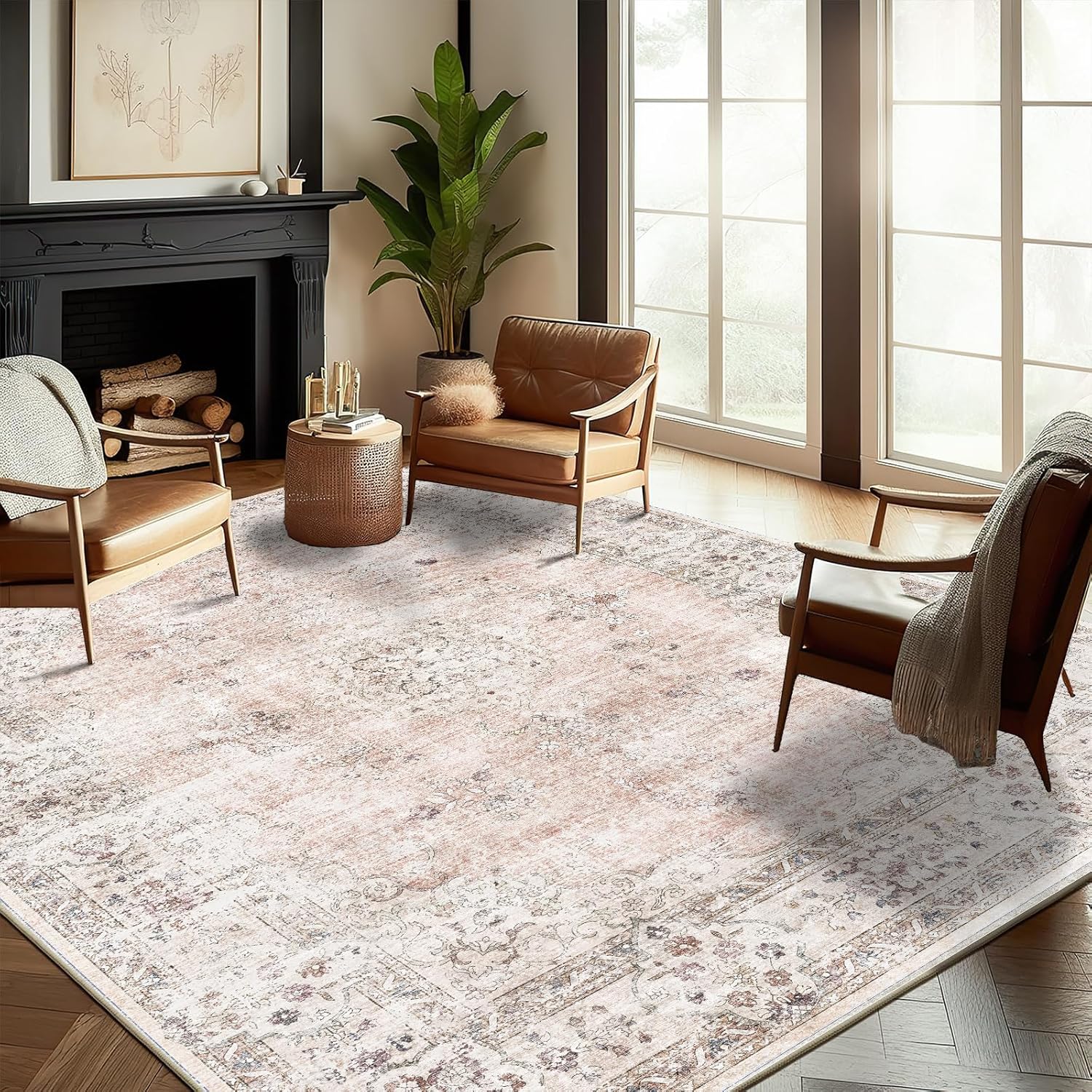 Washable Area Rug 10ftx14ft Boho Design for High Traffic Areas