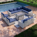 13-Piece Navy Blue Patio Sectional with 55,000 BTU Fire Pit