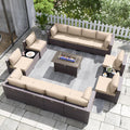 Kurapika 15 Piece Patio Set Sand - Conversation Set with 43in Fire Pit