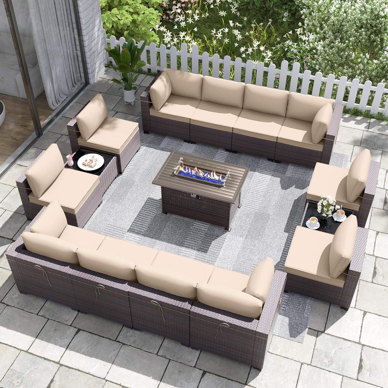 Kurapika 15 Pieces Patio Furniture Set with Fire Pit Table