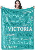 Personalized Cyan Theme Light Soft Flannel Throw Blanket with Name