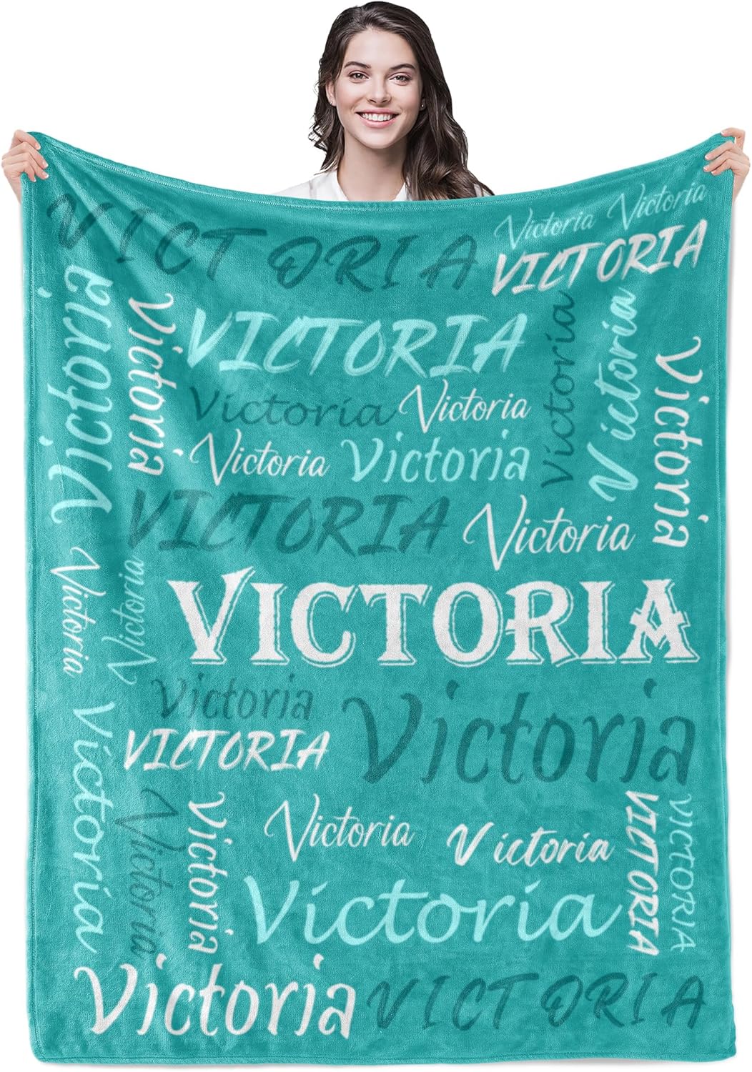 Personalized Cyan Theme Soft Flannel Fleece Throw Blanket Gift