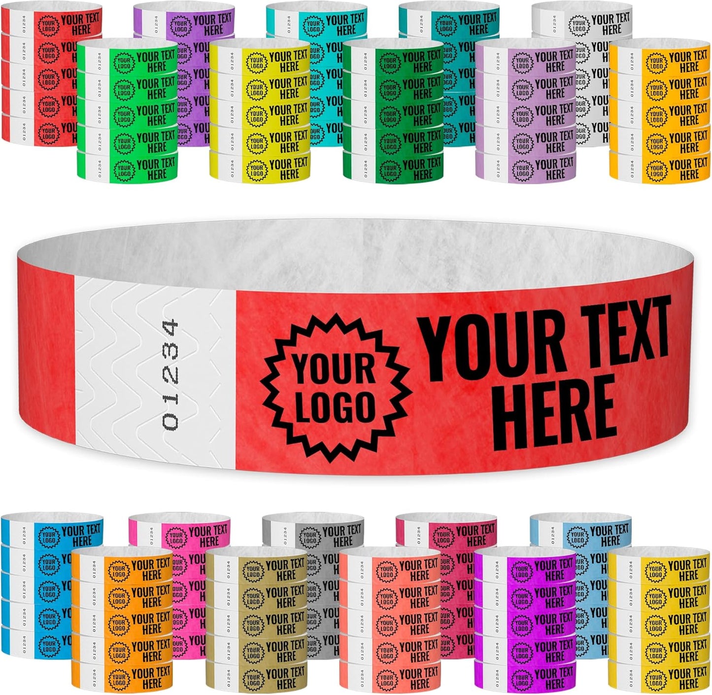 Custom Imprint Neon Red Tyvek Wristbands for Events and Festivals
