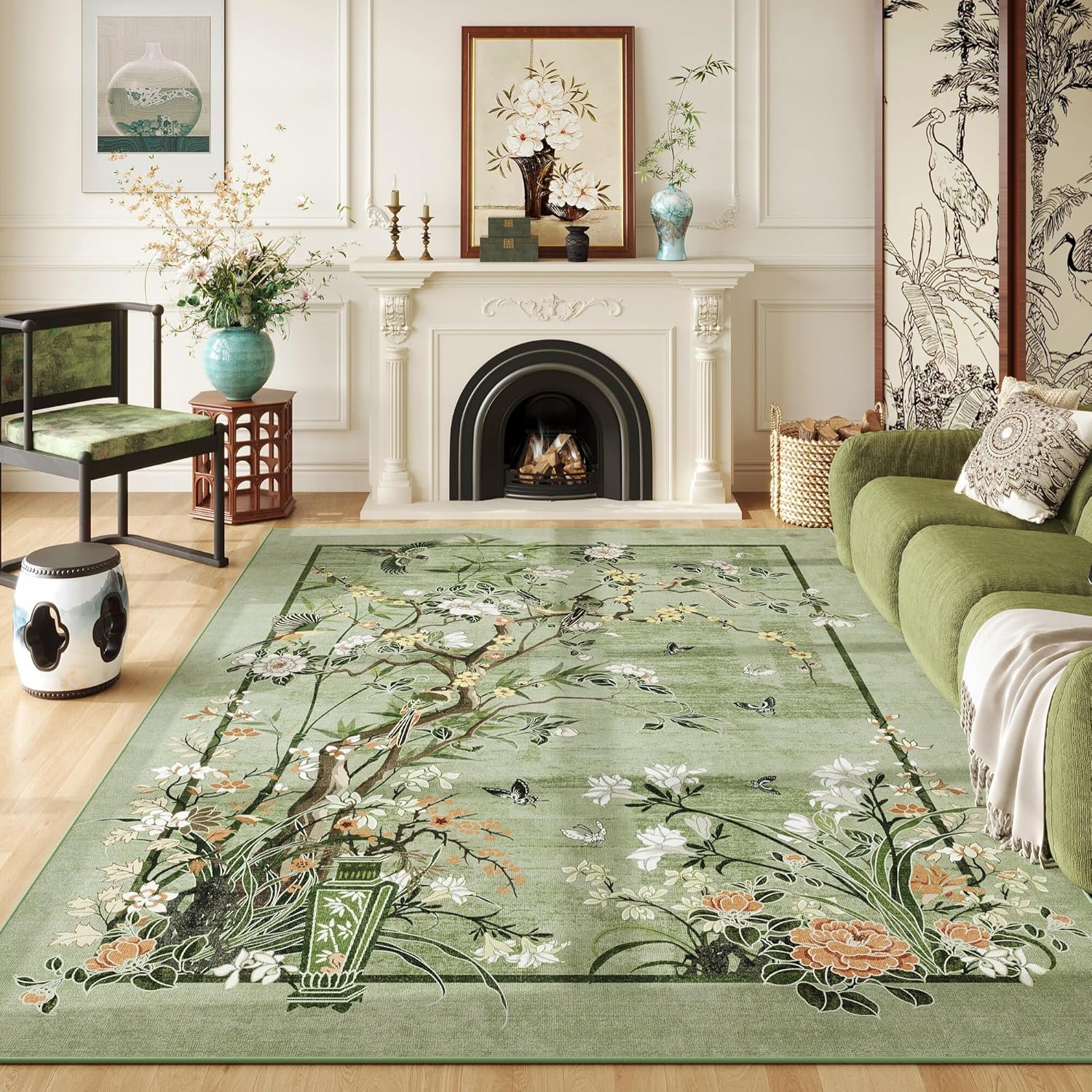 Chinoiserie-Style Floral Vintage Area Rugs 8x10 Clearance Sale