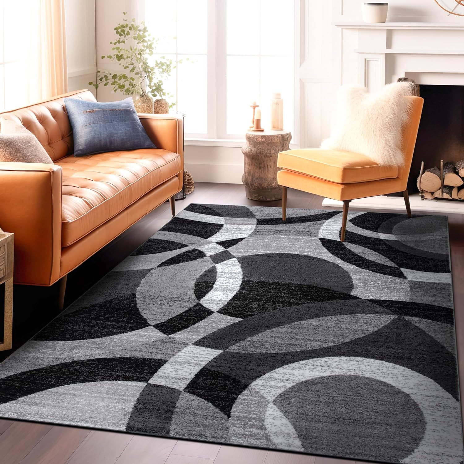 Gray Modern Geometric Area Rug for Living Room and Bedroom