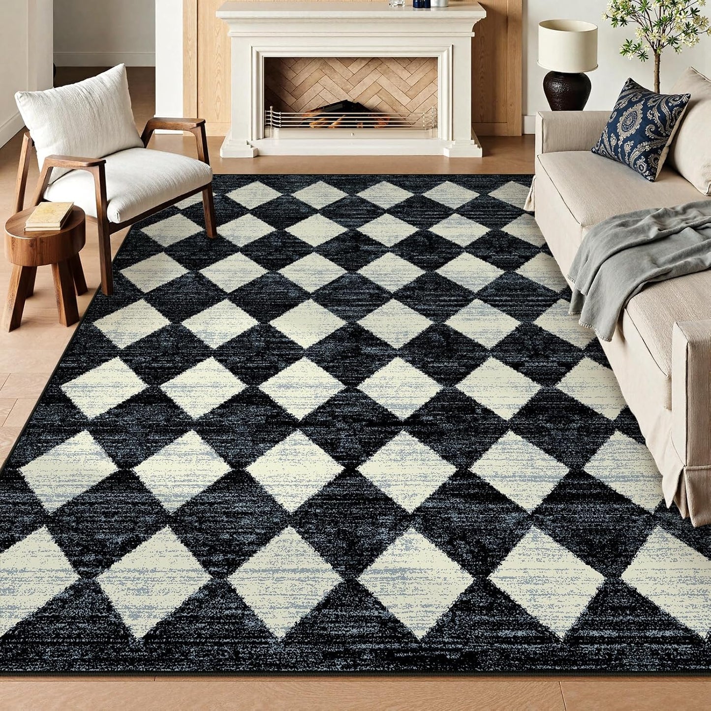 Lahome Checkered Washable 8x10 Area Rug for Living Room Decor