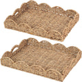 Scalloped Seagrass Basket Tray Set (2pcs) - Handwoven Serving Trays