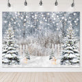 Winter Photography Backdrop Glitter Snowy Forest Pine Tree - 10x8 ft