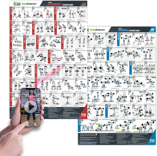 Ultimate Home Gym Workout: Dumbbell & Barbell Posters with Video Instructions! 23 x 35!