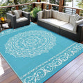 Garvee Waterproof Outdoor Rug 9x12 ft - Reversible Teal+White