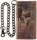 RFID Blocking Mens Tri-fold Long Cowhide Leather Wallet - Chain