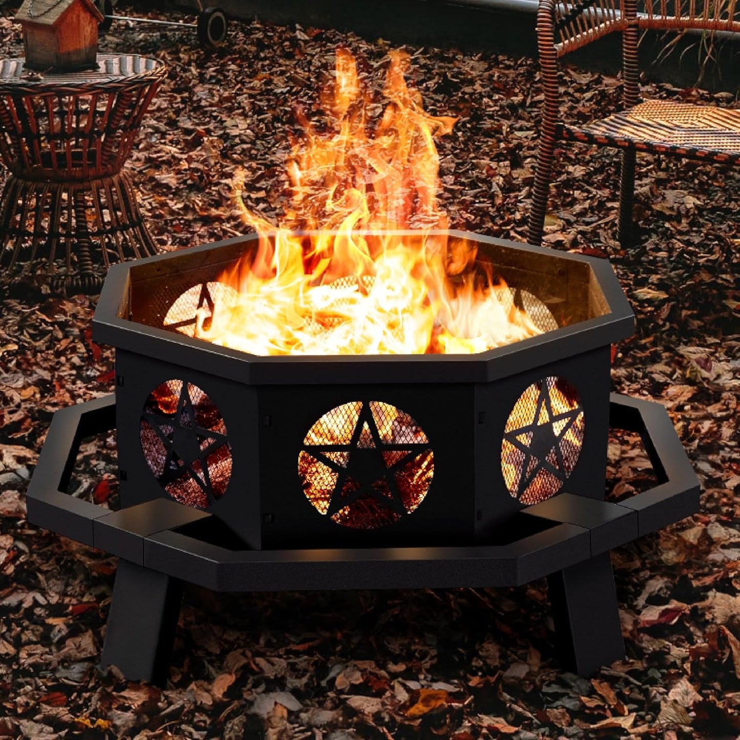 43 Inch Outdoor Fire Pit with Cooking Grill for Cozy Evenings