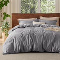 Washed Cotton Duvet Cover Queen Size - Gray Minimalist Comfort