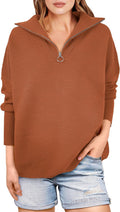 Women Oversized Quarter Zip Rib Knit Pullover - Cozy Fall Fit