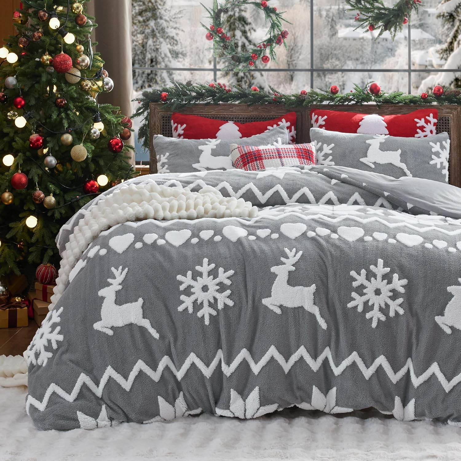 Fluffy Christmas Duvet Cover Set - Ultra Soft Plush King Size