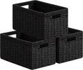 Wicker Storage Basket 3 Pack - Foldable Rectangular Organizers