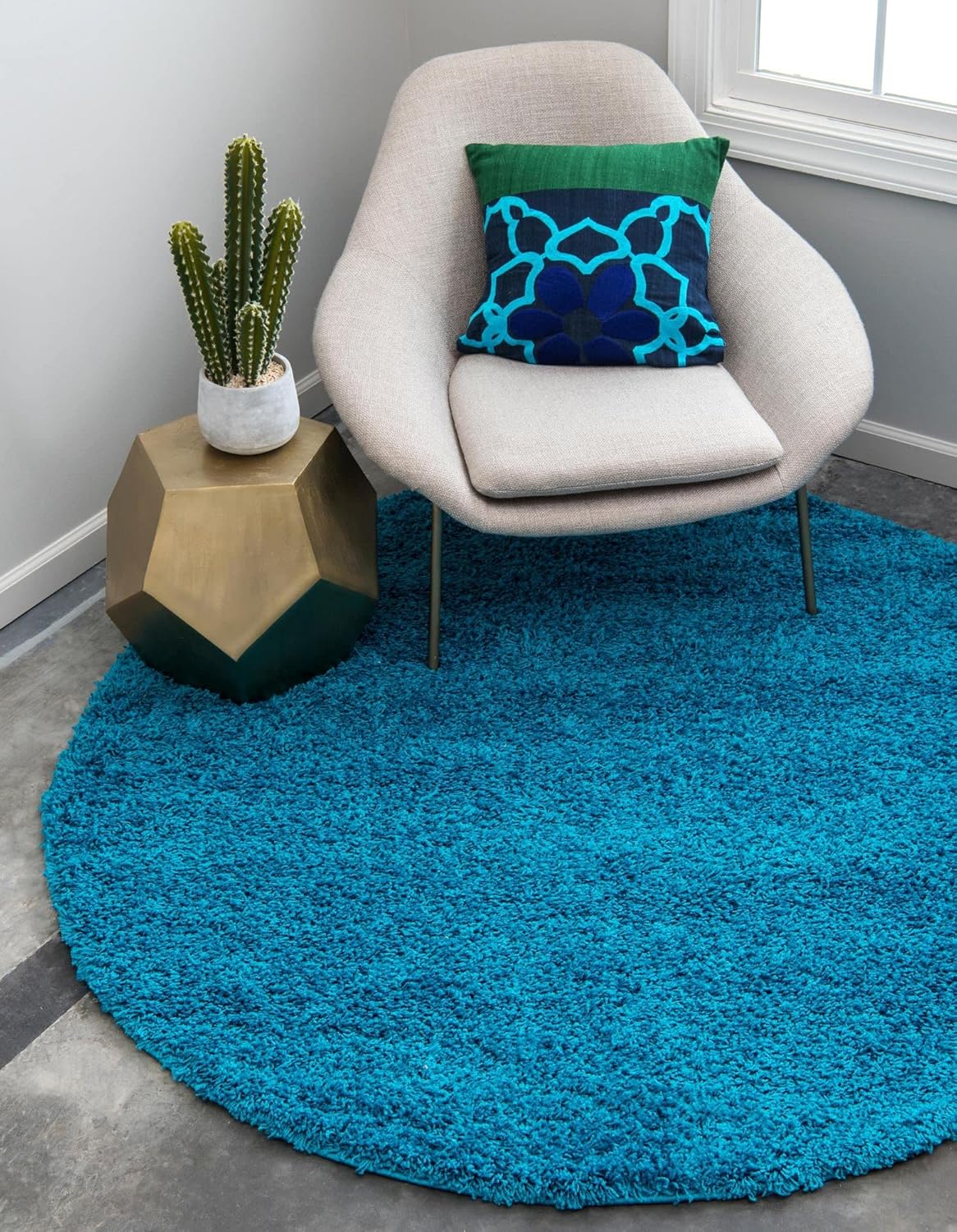 Unique Loom Solid Shag Collection Area Rug in Turquoise Color