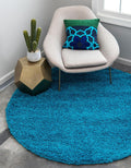 Unique Loom Solid Shag Area Rug 7 ft 1 in Round - Plush Turquoise