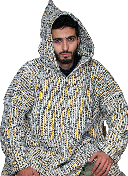 Handmade Striped Djellaba Wool Robe for Men - Cozy Winter Wear