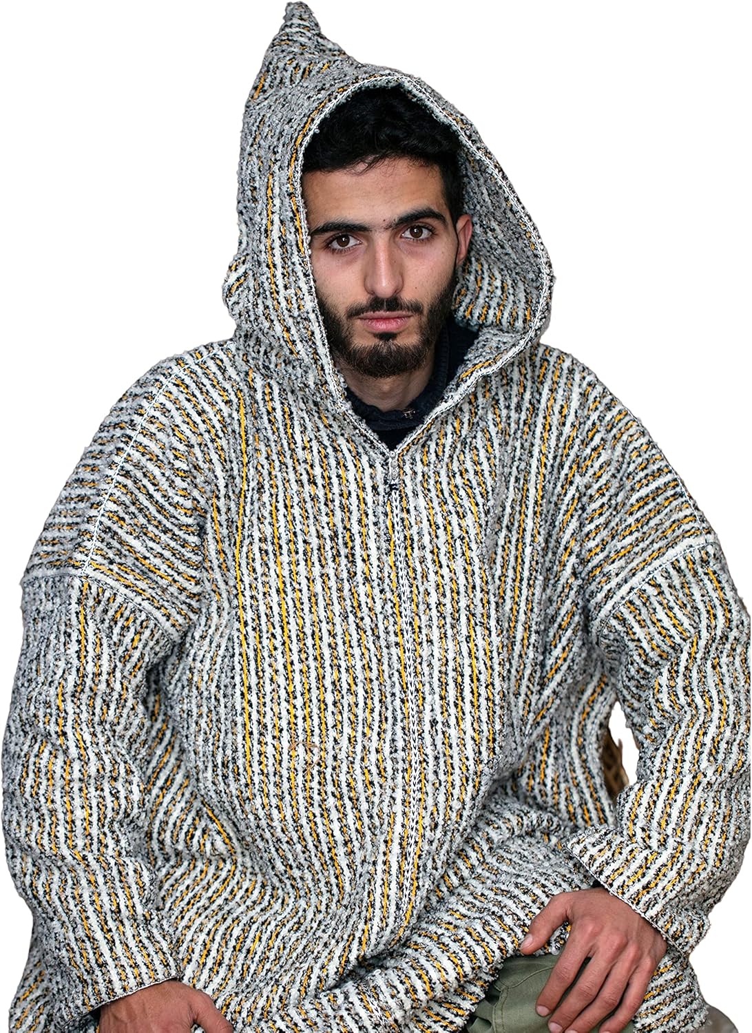 Handmade Striped Djellaba Sweater Coat for Winter Comfort