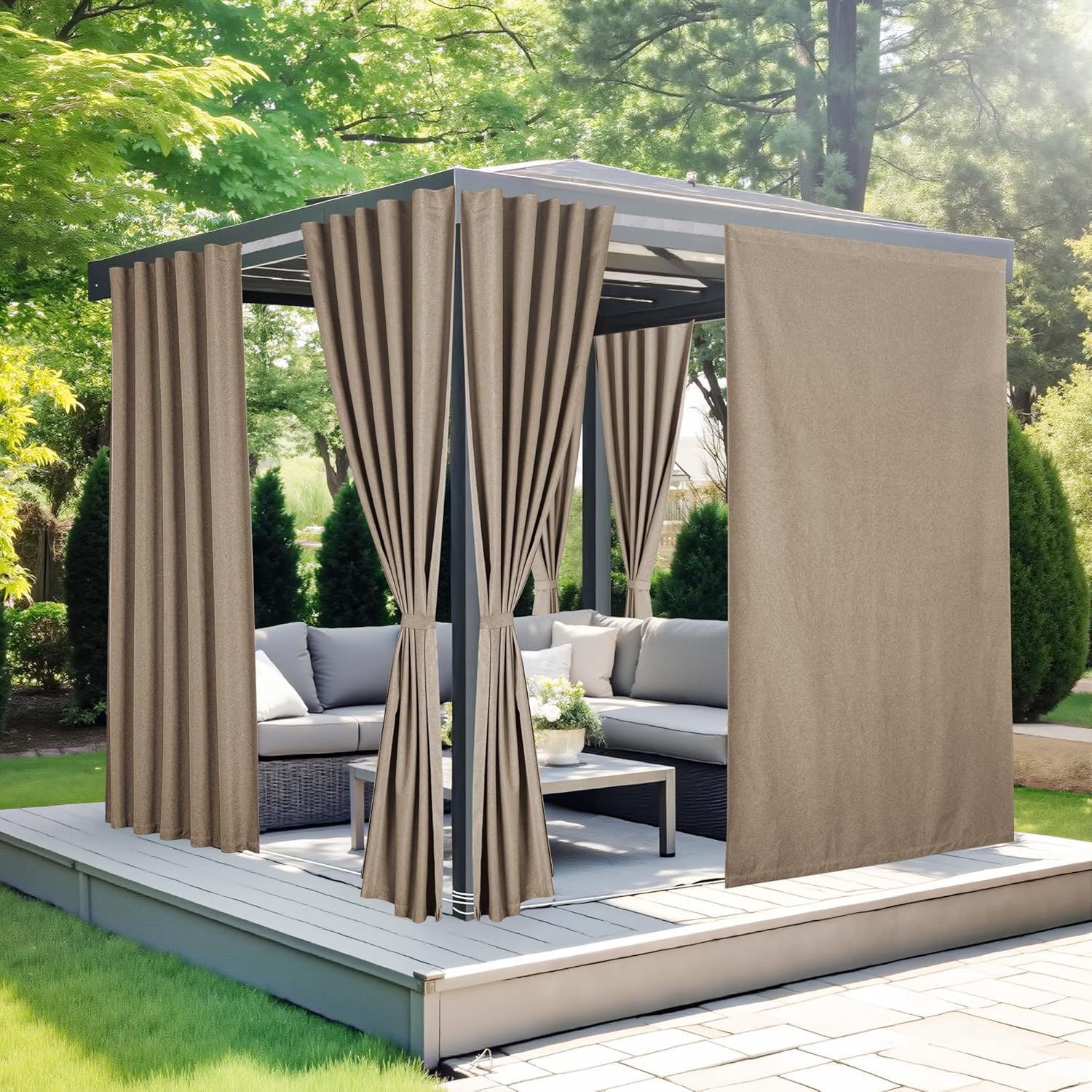 NICETOWN 100% Blackout Linen Outdoor Curtains for Your Patio