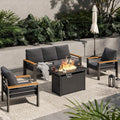 Dark Grey 6-Piece Aluminum Patio Sectional Set with 44in Firepit