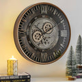 24 Inch Large Moving Gear Wall Clock - Vintage Industrial Accent