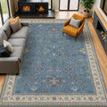 Boho 9x12 Soft Rug for Living Room - Washable Dark Blue Area Rug