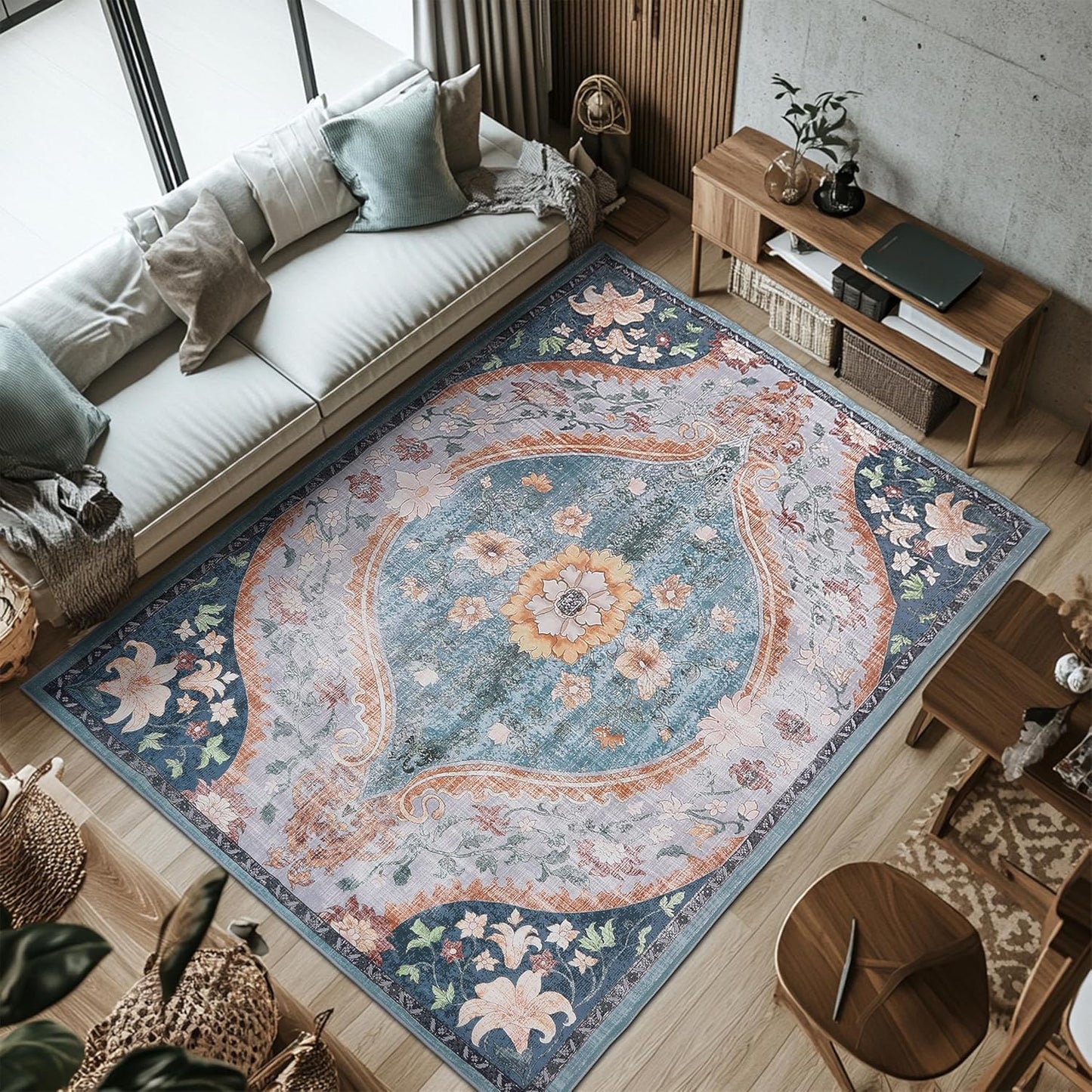 Washable Vintage Rugs 8x10 for Living Room and Bedroom Use
