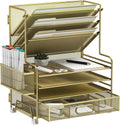 4-Tier Paper Organizer with Drawer & Pen Holders for Office Use