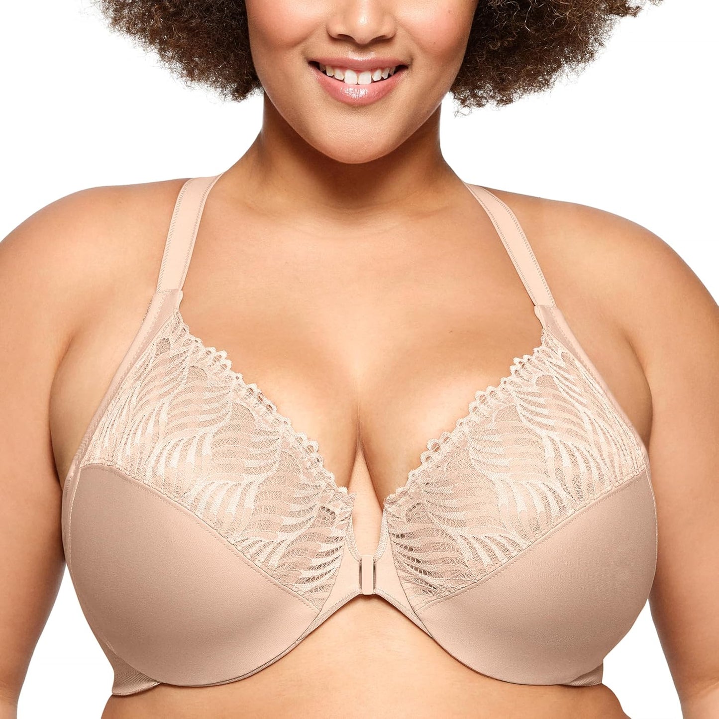 Glamorise Womens Front-Close T-Back Wonderwire Underwire Bra