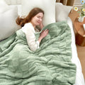 Snuggle Sac Faux Fur Checkered Blanket Twin Size - Cozy Sage Throw