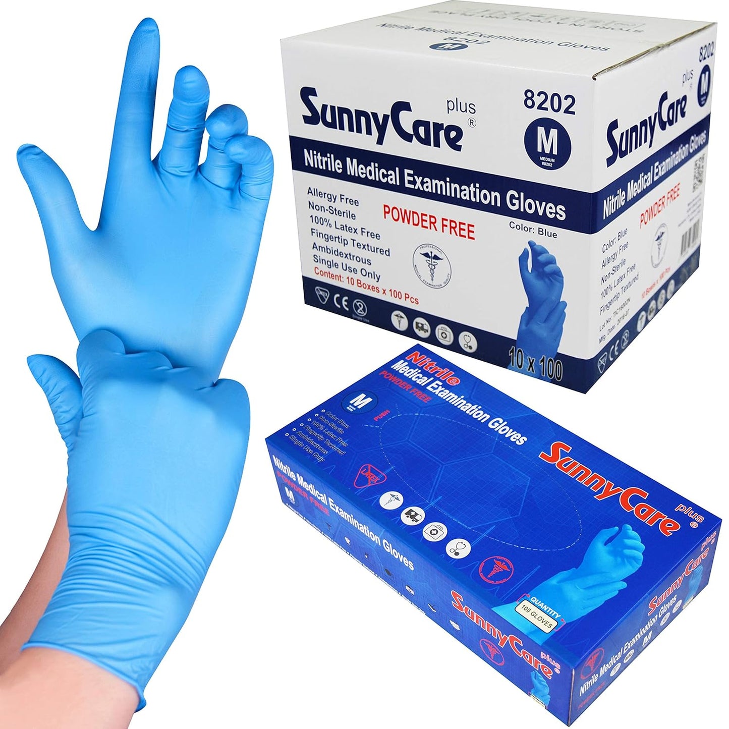 SunnyCare 1000 Blue Nitrile Medical Exam Gloves for Safety