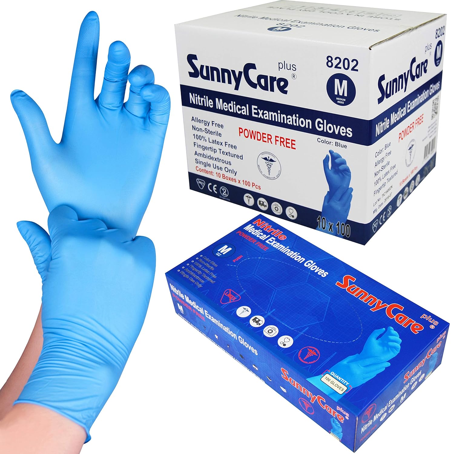 SunnyCare 1000 Blue Nitrile Medical Exam Gloves for Safety