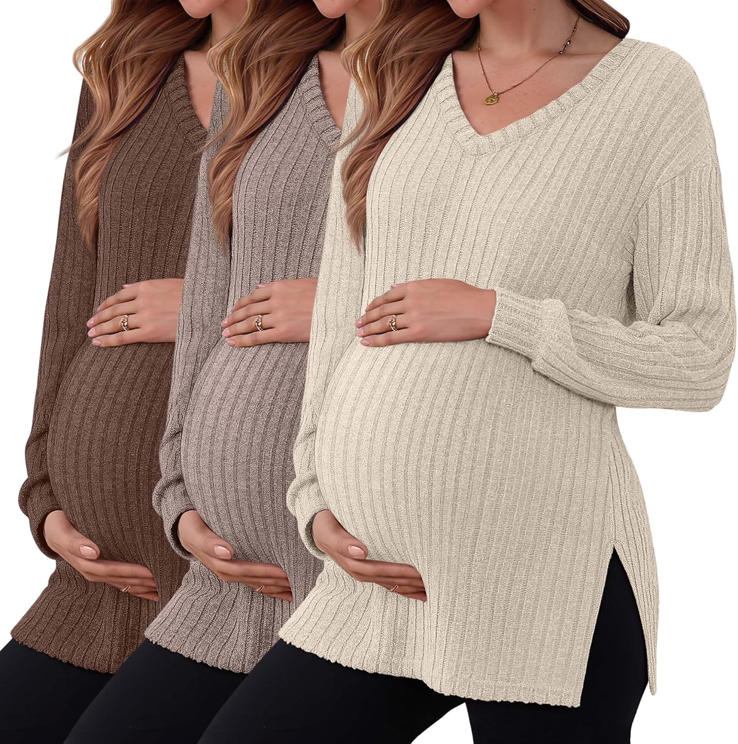 3 Pack Women's Ribbed Maternity Shirts for Stylish Comfort