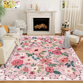 DUKINO 8x10 Area Rug Floral - Lightweight Washable Low Pile Rug
