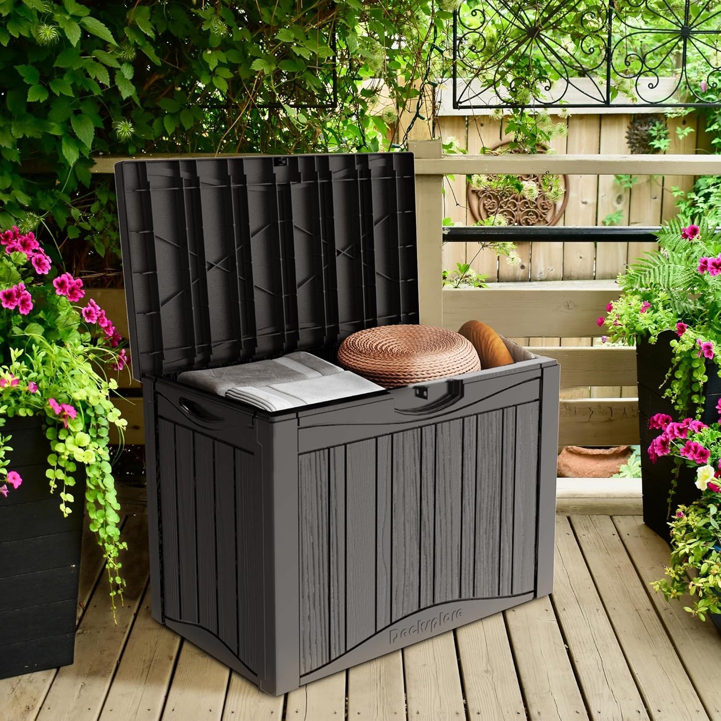 50GAL Brown Deck Box with Lock Hole - Stylish Outdoor Storage