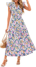 Floral Midi Dress Women's Summer V Neck Ruffle - Flowy Boho