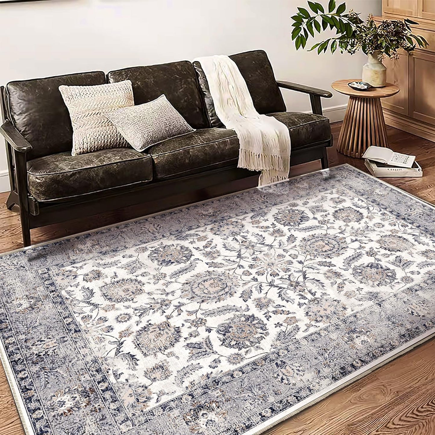 Washable Area Rug 5x7 Retro Boho Chic Medallion Design