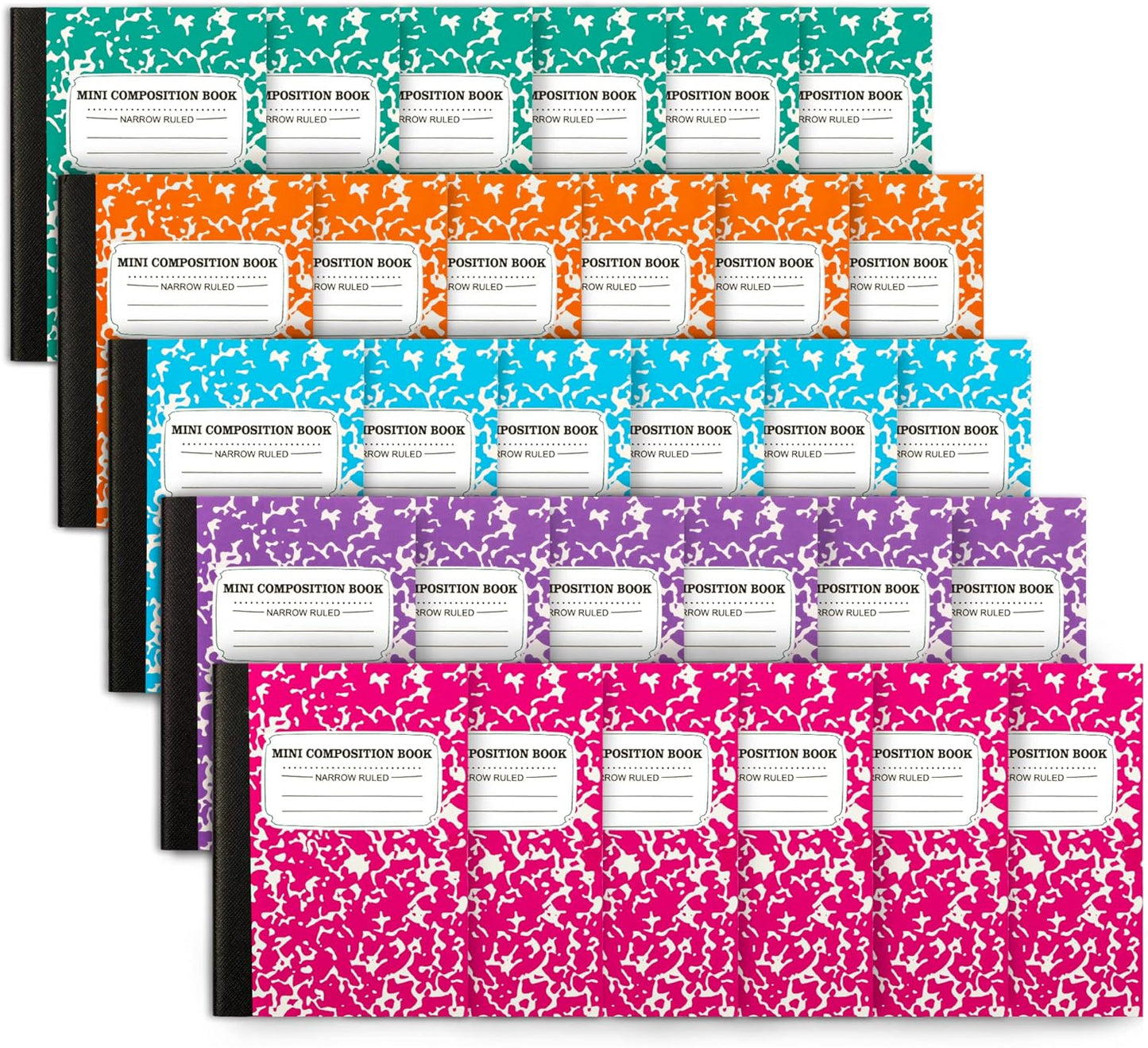 feela Mini Composition Notebook 30 Pack - Cute Bulk Marble Journals for Kids