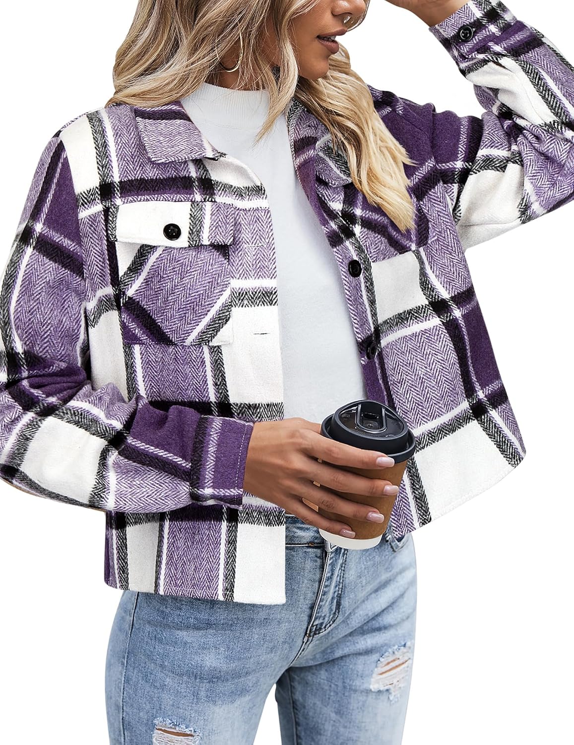 Cropped Flannel Shacket Jacket for Women - Fashionable Plaid Style