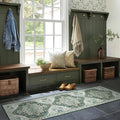 Deerly Green Boho Runner Rug 2x7 - Washable Low-Pile Hallway Runner
