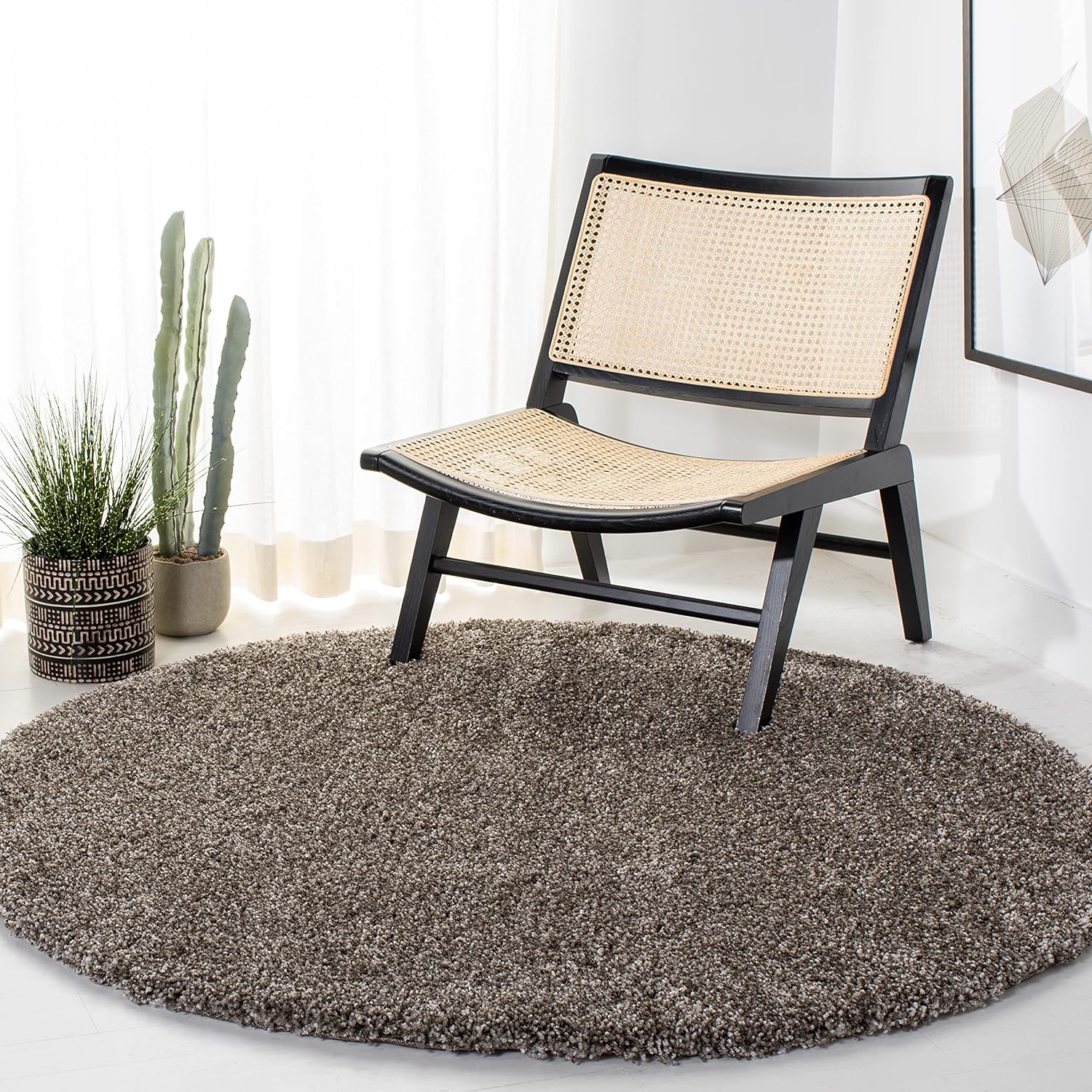 SAFAVIEH Milan Shag Collection Area Rug - 5ft 1in Round, Grey