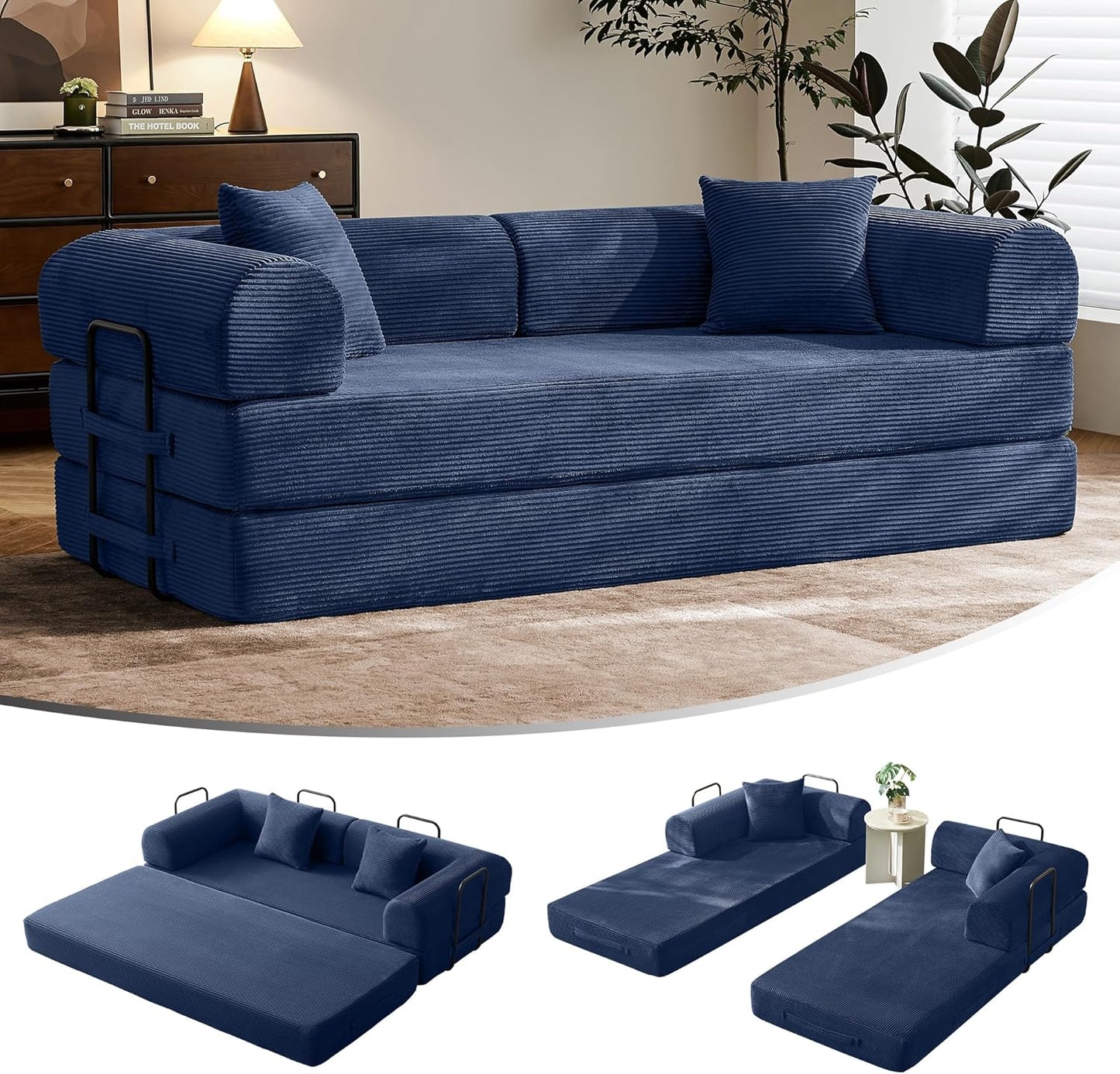 79 Convertible Sofa Bed with Removable Armrests for Small Spaces
